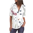 thumbnail image 1 of ICHUANYI Clearance Women's Summer Print Long Sleeve Shirts Zip Casual Tunic V-Neck Rollable Blouse Tops(White, S) ICHUANYI WER2023081109083, 1 of 4