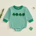 thumbnail image 2 of Hessimy Newborn Baby Boy Summer Outfit Bow Smocked Bubble Romper Doll Collar Plaid Bodysuit Fly Sleeve Jumpsuit Clothes,Trendy(Green,0-3 Months), 2 of 6