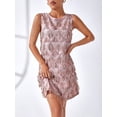 thumbnail image 3 of Pink Sequin Fringe Round Neck Sleeveless Glam Mini Dress, 3 of 5