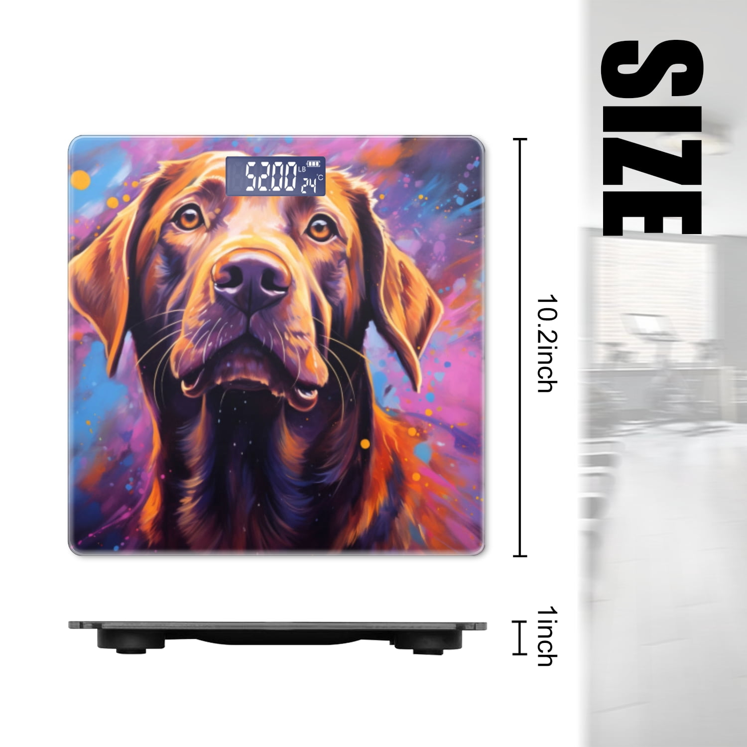 High Precision Body Weight Scale Smart Bathroom Scales with Large LCD Display(400lbs),Decorative for Bedroom-Brown Labrador With Colorful Background