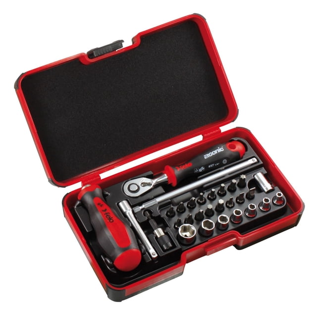 Felo Smart II Set with 2 Components Handle: Screwdriver and T-Handle in one. 29 Pieces in Strong Box