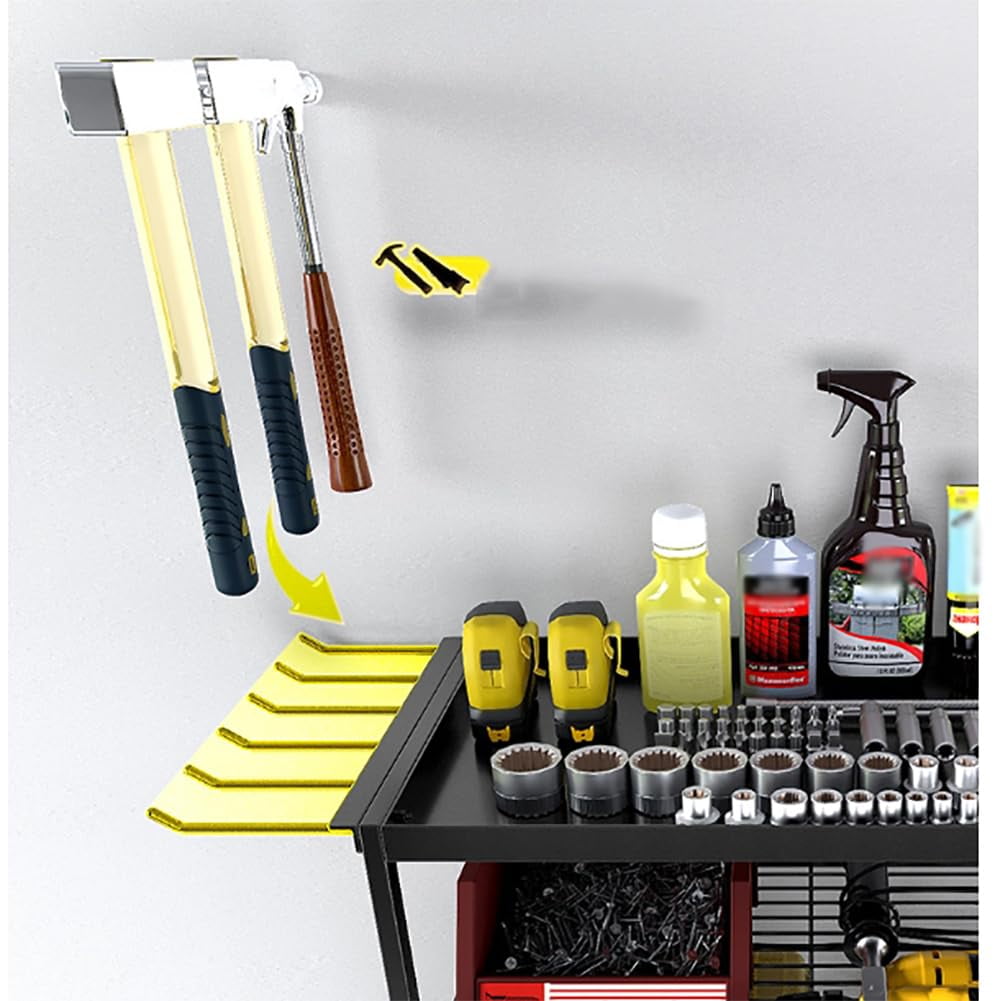 Power Tool Organizer 4 Layer Drill Holders Wall Mount Heavy Duty Metal Organizers and Storage Rack for Garage Organization Tools Shelves with Screwdriver Plier Hammer Holder
