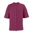 thumbnail image 5 of Zpanxa Womens Button Down Shirt Band Collar Short Sleeve Loose Fit Casual Solid Color Blouses for Summer, 5 of 9
