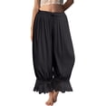 thumbnail image 2 of Women Linen Lace Trim Long Bloomers Pants Ruffle Victorian Vintage Pantaloons Summer Beach Travel Vacation Pants Black M, 2 of 6