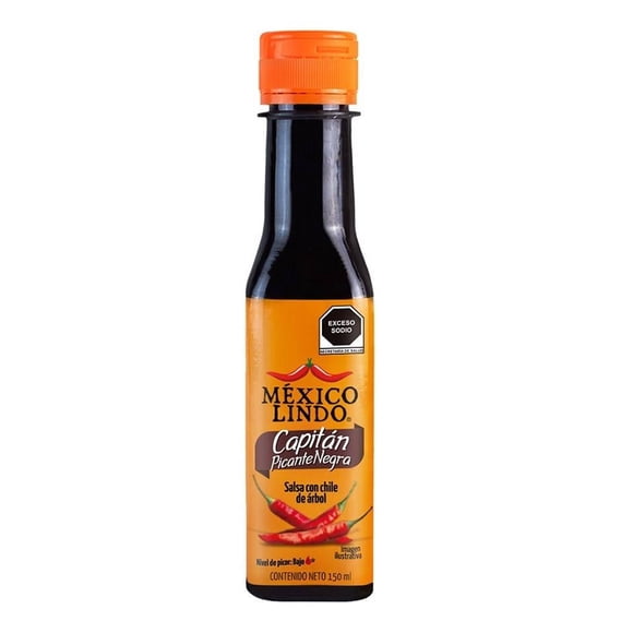 Salsa negra México Lindo Capitán Gourmet picante con chile de árbol 150 ml