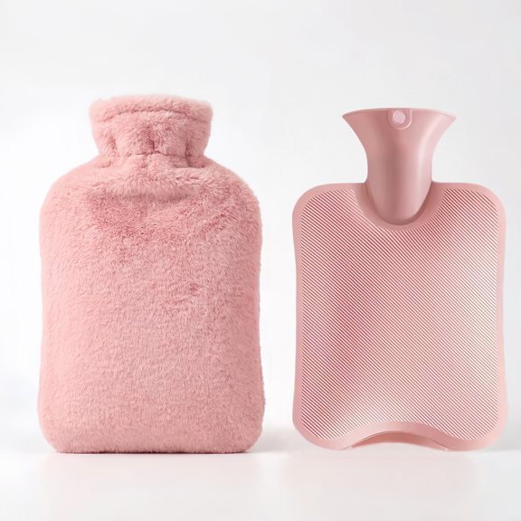 2 Liter Hot Water Bottle with Fleece Cover, BPA-Free PVC Bag for Arthritis & Menstrual Cramps, Neck Pain Relief (Pink)