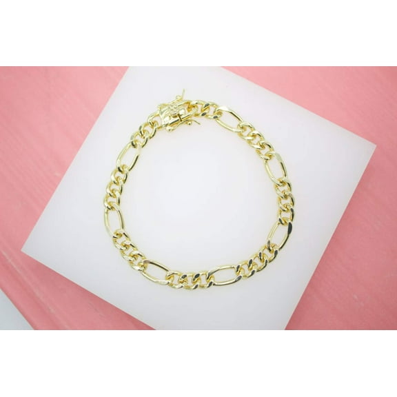 18K Gold Filled Figaro 7mm Link Chain Bracelet (I362)