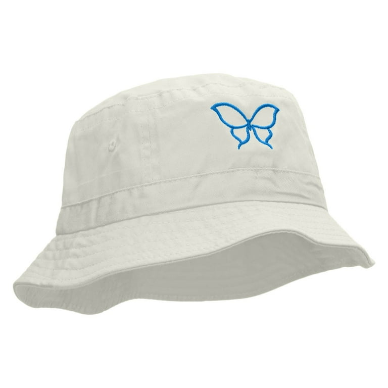 Butterfly Outline Embroidered Bucket Hat White OSFM