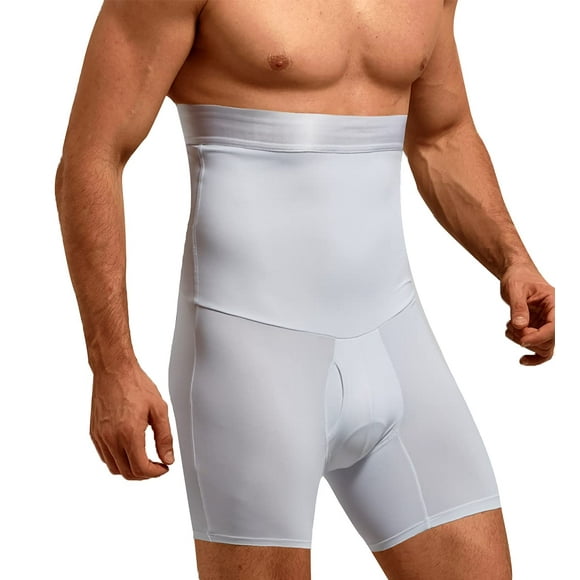 Topeller Shorts de Contrôle du Ventre pour Hommes Taille Haute Amincissant Gaine de Compression sous-Vêtements Boxeurs (Blanc Grand (Taille : 32-36 Pouces))