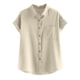 thumbnail image 4 of French Style Linen Shirt - Women's Rolled Sleeve Summer Top, Relaxed Fit Cropped Cotton Blouse | Yubnlvae (Beige | L), 4 of 4