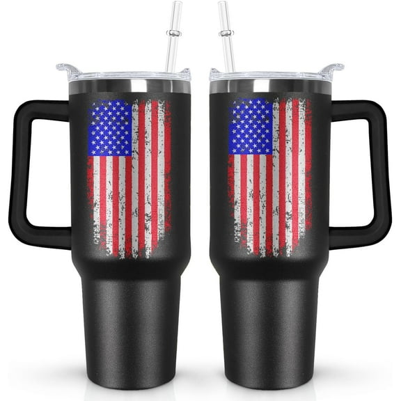 40 oz American flag Tumbler with Handle,American Flag Gifts for Men, 40 oz Dad Vacuum Insulated Stainless Steel Travel Tumblers,Patriotic Military Gifts For Veterans, Police, Fathers Day, 4th of July