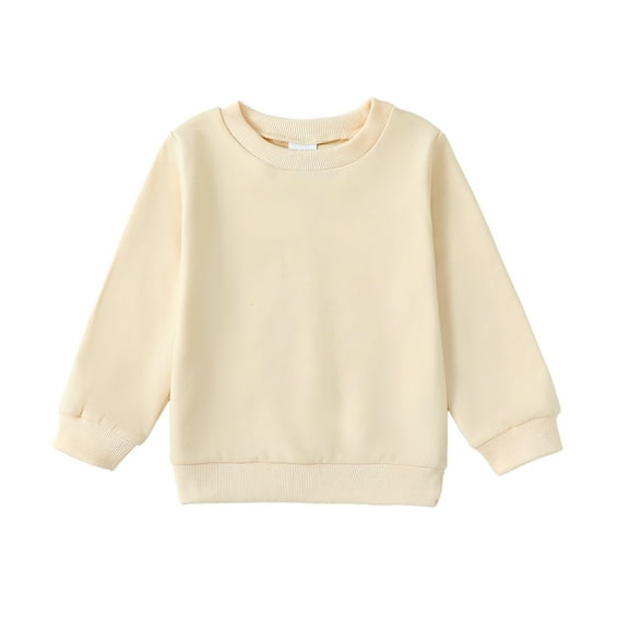 3T Baby Girls Clothes 4T Girls Tops Solid Color Round Neck Toddler Girls Long Sleeve T-shirts Apricot