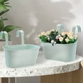 thumbnail image 4 of 3Pcs/Set Metal Railing Planter,Oval Hanging Flower Pot,Iron Plant Planter Baskets,Outdoor Iron Fence Bucket with Drainage Hole,for Patio Garden Home Decor (Light Blue), 4 of 7
