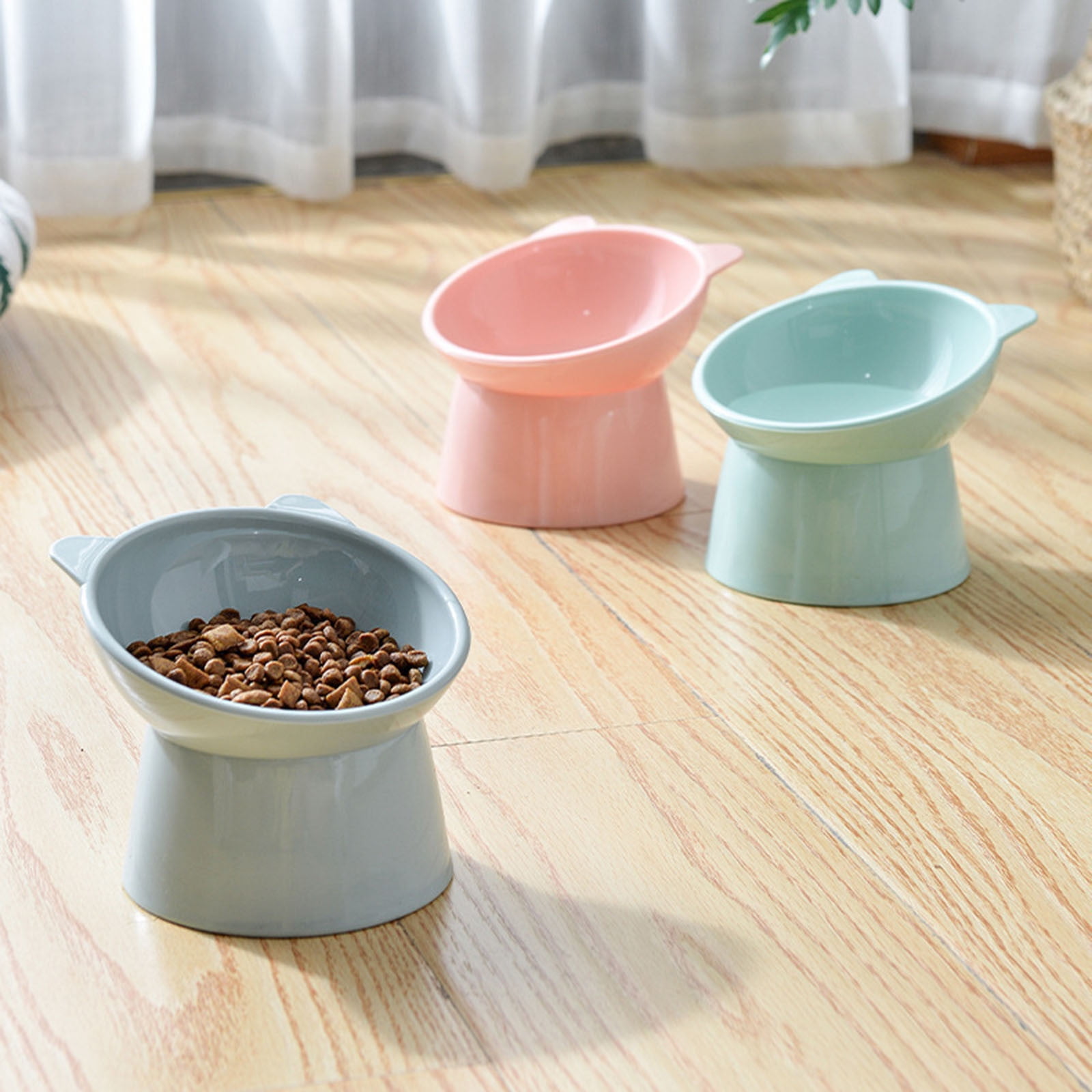 4pcs Tilted Elevated Cat Food Bowl - Cat Bowls Whisker Friendly Anti Vomiting Slanted Feeding Bowls Cute Shallow Bowl B