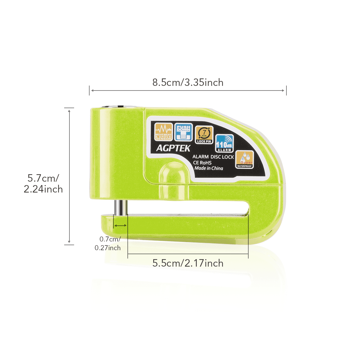 AGPTEK Motorcycle Locks Anti Theft,  Padlock Disk Lock for Bike with Alarm, MLS Green