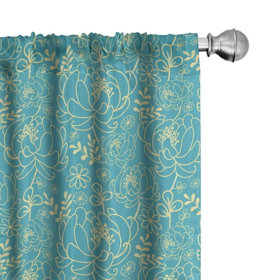 Ambesonne Yellow and Blue Curtains, Twig and Leaves, Pair of 28"x84", Turquoise Pale Yellow