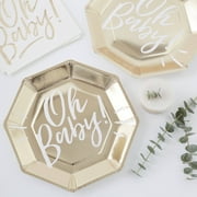 Ginger Ray Baby Shower "Oh Baby" Gold Party Plates, 8ct