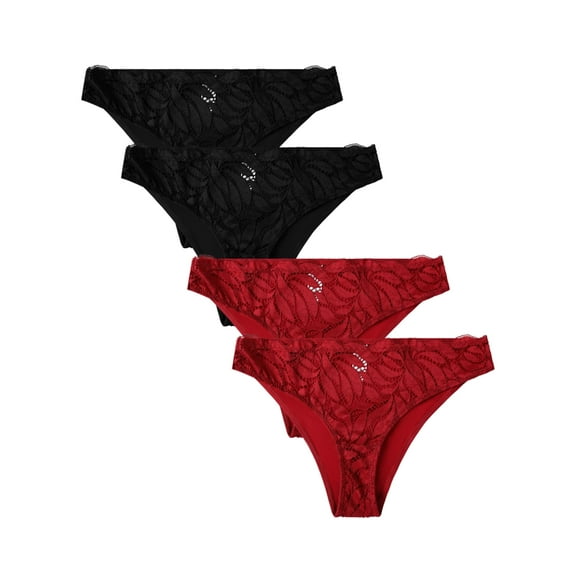 Charmo Women Thongs Underwear Retro Lace G-String Bikini Panties Pack of 4