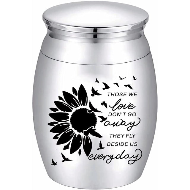 Urna de cenizas con forma de girasol, recuerdo de mariposas, urna de cremación, mini urnas de acero inoxidable, contenedor para cenizas conmemorativas.