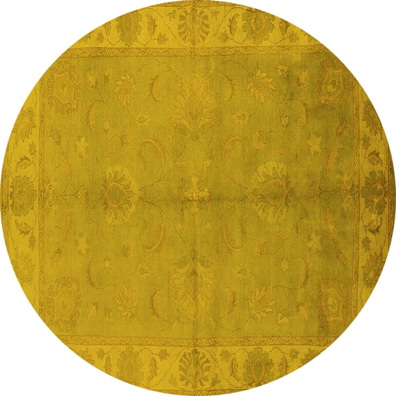 Ahgly Company Machine Washable Indoor Round Oriental Yellow Traditional Area Rugs, 5' Round