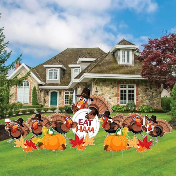 VictoryStore Eat Ham Thanksgiving Yard Decorations Set, Thanksgiving Outdoor Decor, 12 Piece Set, 19644