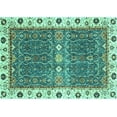 thumbnail image 1 of Ahgly Company Machine Washable Indoor Rectangle Oriental Turquoise Blue Traditional Area Rugs, 2' x 5', 1 of 4