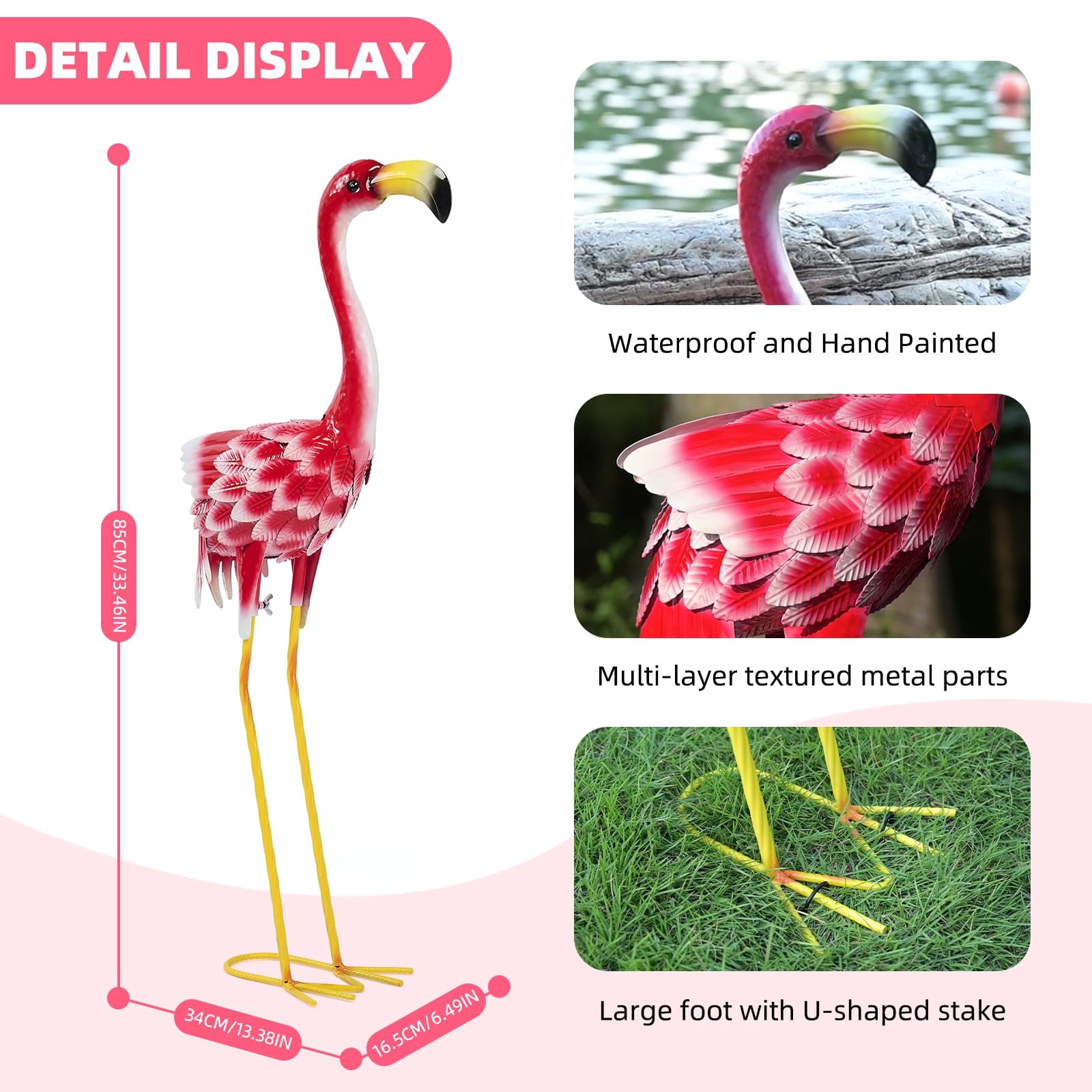 NIWEITA Large Yard Flamingos Metal Statues,Pink Flamingo Sculptures, Outdoor Decor, Garden,Patio, Porch, Lawn Ornament