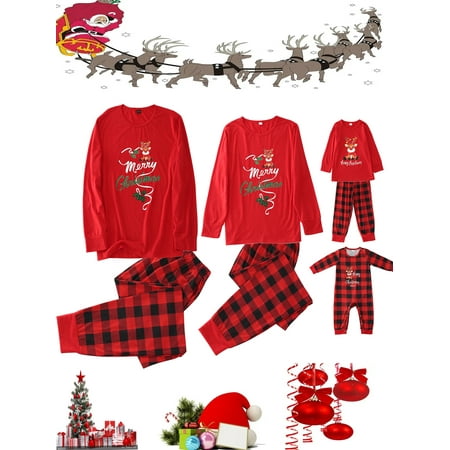 

Christmas Matching Family Pyjamas Reindeer Santa Claus Long Sleeve PJs Plaid Pants Jammies Sleepwear Sets for Women Men Kids Baby