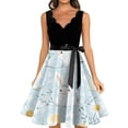 thumbnail image 4 of LWavelet Women's Sleeveless Scalloped Neck Fit-and-Flare Dress, Ombre Easter Egg Print with Satin Bow Belt for Holiday & Party Outfits Light Blue XL, 4 of 4