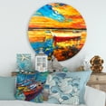 thumbnail image 2 of Designart 'Red and White Boats By The Pier At A VIbrant Sunset' Nautical & Coastal Circle Metal Wall Art 36x36 - Disc of 36, 2 of 5