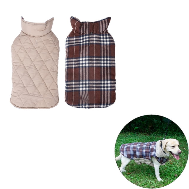 La chaqueta para perros a cuadros se puede usar en ambos lados de la ropa para mascotas en otoño e invierno.