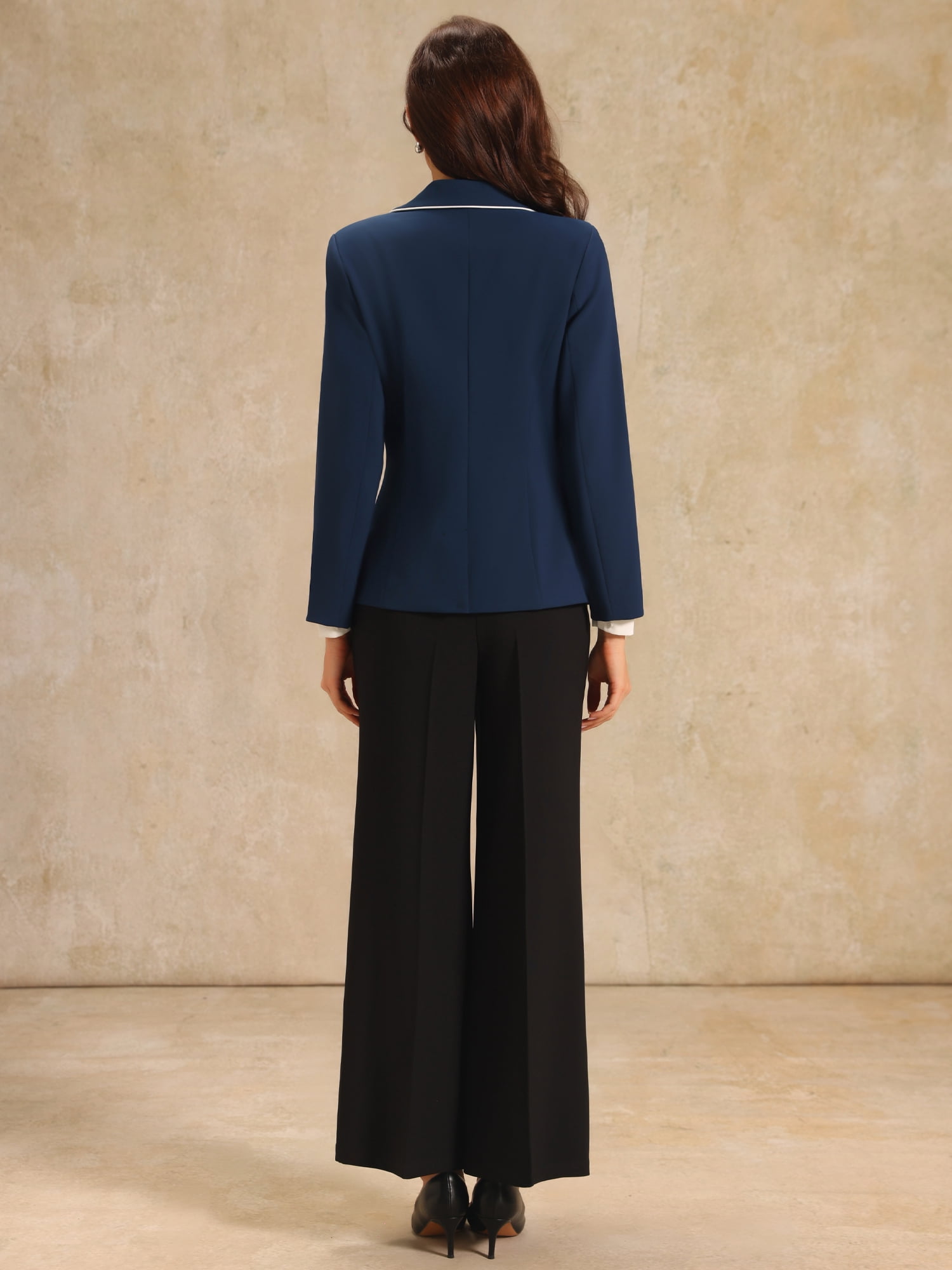 DARING DIVA Women's Double Breasted Blazer Business Suit Jacket L Navy Blue
