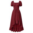 thumbnail image 6 of yboeqw Womens Square Neck Short Puff Sleeve Dress Corset Lace‑Up Waist Ruffled High‑Low Hem Gothic Party Midi Dress Size M, 6 of 7