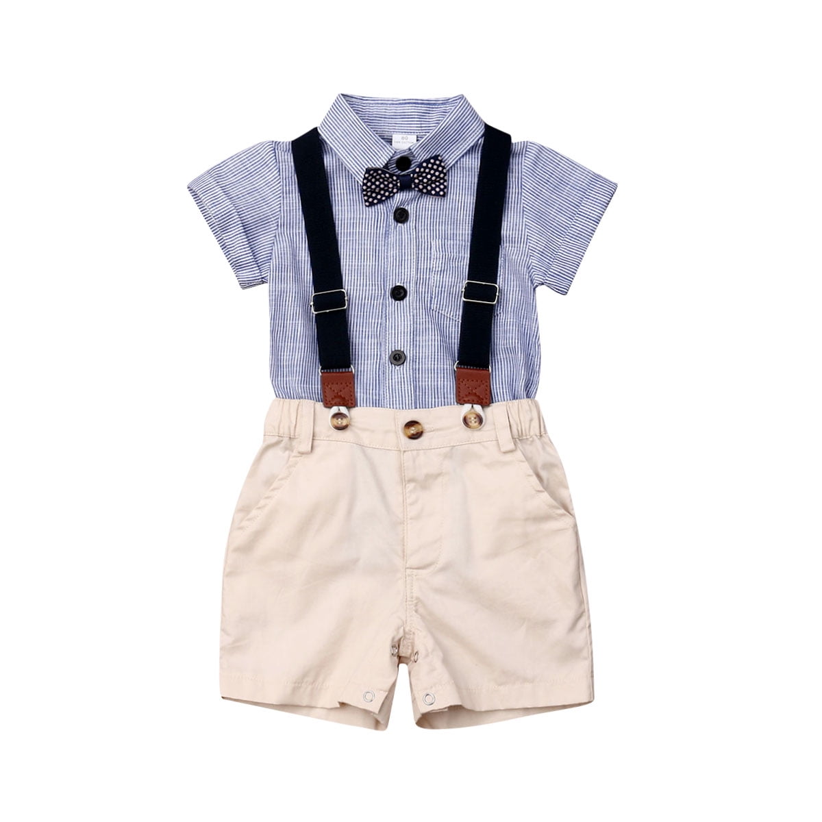 Toddler Kids Gentlemen Boys Bowtie Short Sleeve Shirt&Suspenders Shorts Outfits