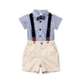 thumbnail image 1 of Qmyliery Baby Boys 2PCS Outfit Set, Short Sleeve Bow Folded Collar Buttons Romper, Short Suspender Pants, Gentleman Outfit Set, 1 of 7