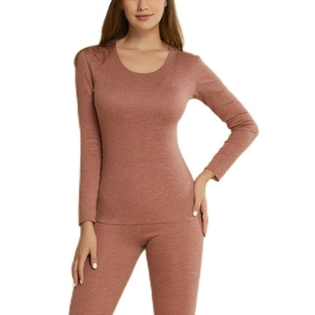 

Grianlook Men Warm Seamless Top And Bottom Suits Solid Color Crew Neck Thermal Underwear Home Long Sleeve Johns Set Red L