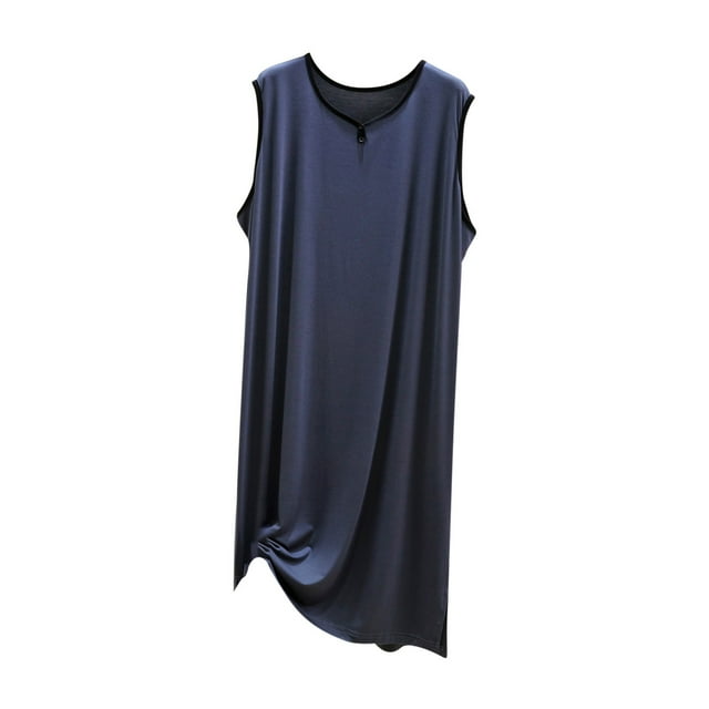 ShomPort Robe de Nuit Longue Sans Manches pour Hommes, Col Rond, Boutonnée, en Coton Respirant, Légère et Confortable, Vêtement de Nuit