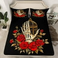 thumbnail image 2 of Manfei Skeleton Skull Hand Twin Sheet Sets, Red Rose Floral Flower Twin Fitted Sheet, Gothic Romantic Style Flat Sheet, Luxury Bedroom Decor, 3-Piece, 2 of 7