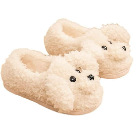 

DanceeMangoo Women Cute Teddy Block Heel Slippers Fluffy Fleece Plush Memory Foam Slipper Indoor Outdoor Home Shoes