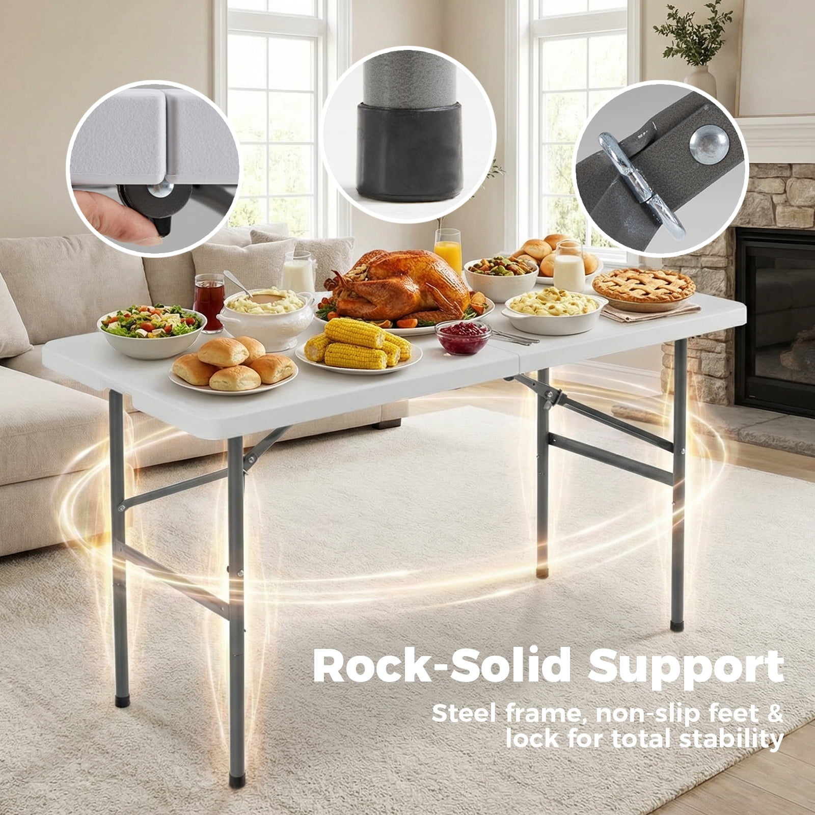 Alvantor Heavy Duty Folding Table Indoor Outdoor, Portable Camping Table, White