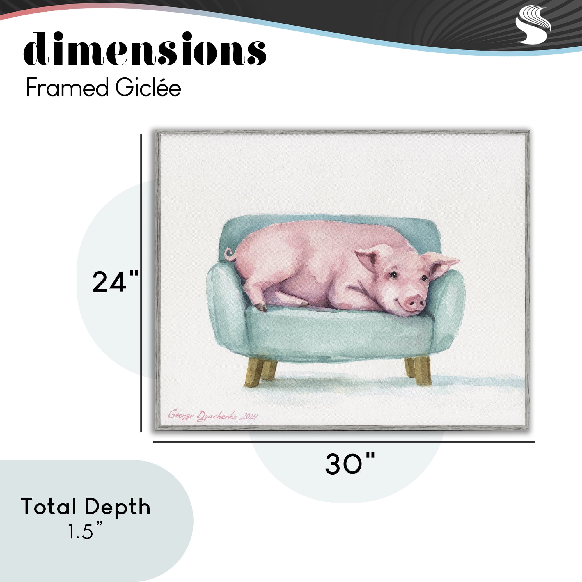 Stupell Industries Cute Piglet on Armchair Gray Framed Giclee Art, design by George Dyachenko