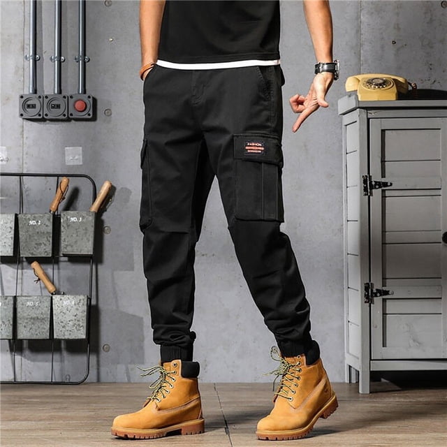 Pantalones Cargo negros para hombre, ropa de calle japonesa Vintage, Hip Hop, con bolsillos, informal, estilo Safari, holgado, 2023