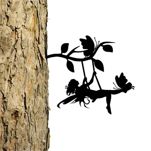 9.84×9.44 Inches Swing Elf On Branch Steel Silhouette Metal Wall Art Home Garden Yard Patio Outdoor Statue Stake Decoration for Patio Decoration