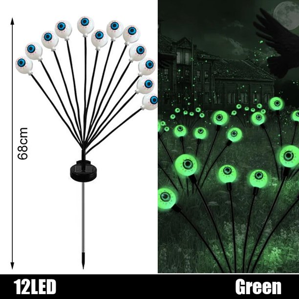 Luces LED solares para ojos de Halloween, lámpara impermeable para exteriores, enchufe de ojo verde fantasma para jardín, vacaciones, fiesta, decoración festiva