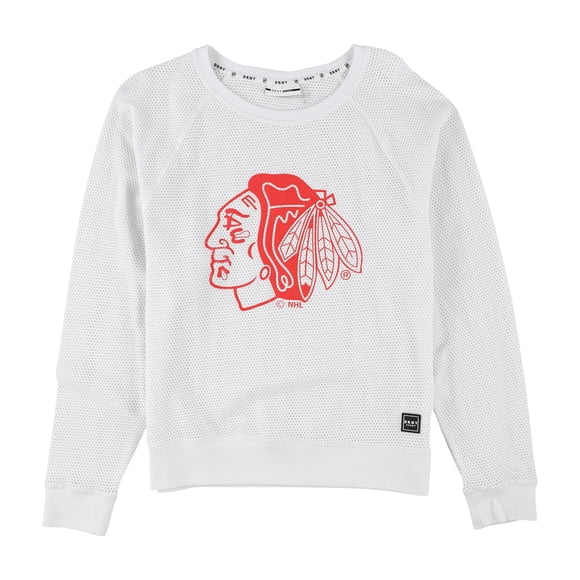 DKNY Womens Chicago Blackhawks Mesh Graphic T-Shirt, White, Medium