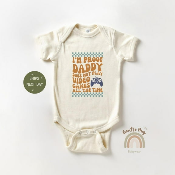 Baby Bodysuit BELLA CANVAS Im Proof That Daddy Doesn'T Play Video Games All Day Baby Onesie, Checkered Baby Bodysuit, New Dad Baby Gift, Daddy Gamer Baby Onesie