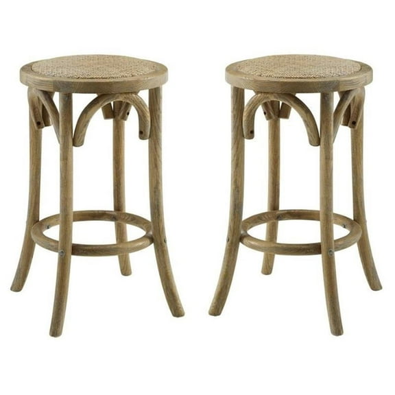 Home Square 2-Piece Furniture Rattan Wood Backless Counter Stool Set in Brown