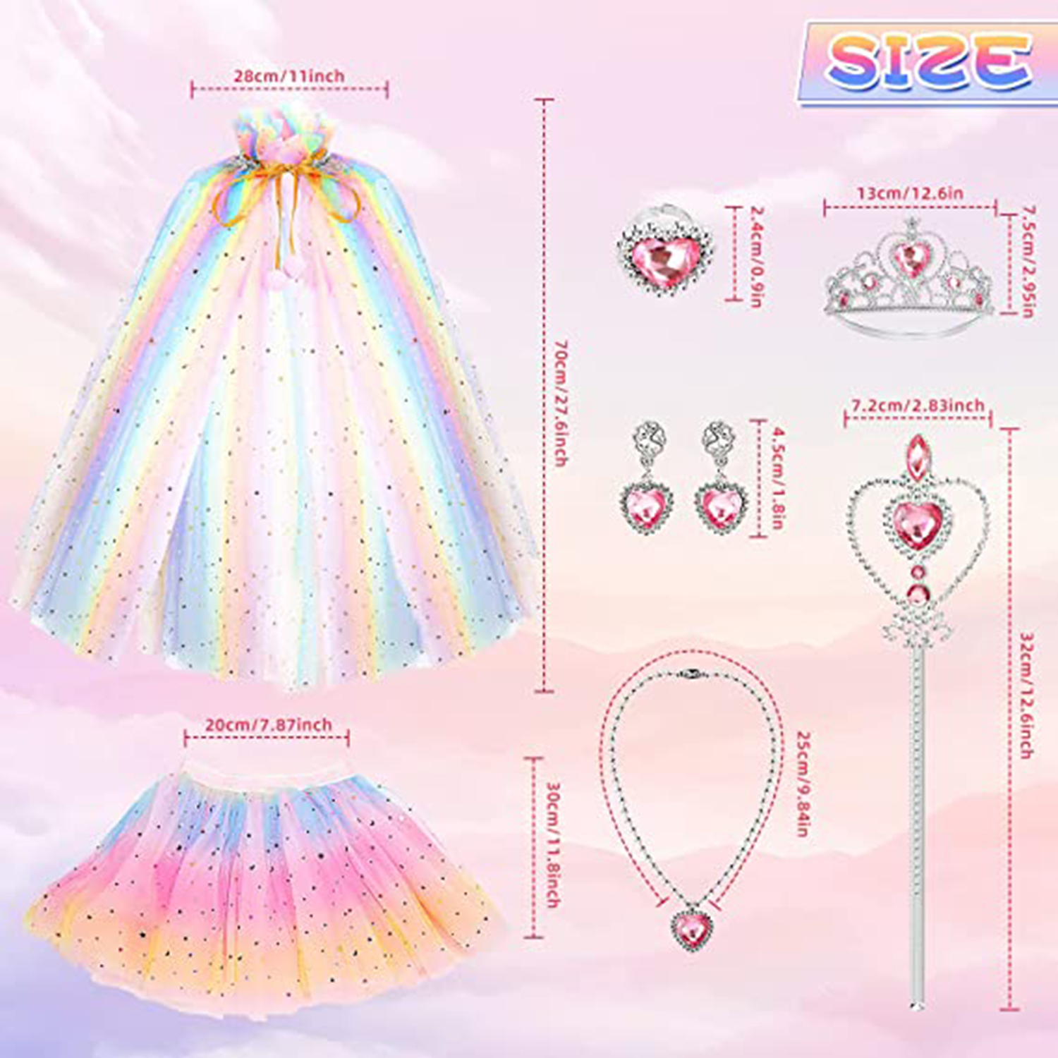 AOXTOY Dress-up Cosplay Toys for Girls, Princess Dress Up Clothes Cape Skirt Set, Pretend Play Princess Dress Cloak Jewelry Crown Wand - image 5 of 12