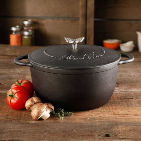 The Pioneer Woman Timeless Cast Iron 5-Quart Pre-Seasoned Dutch Oven with Lid, Bakelight Knob & Stainless Steel Butterfly