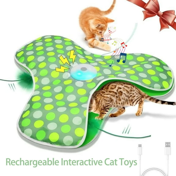Hinzonek Interactive Cat Toys Rechargeable, Moving Concealed Feathers, Real Mouse Squeaky, Touch Activated Cat Kitten Exercise Toy for Indoor Bored